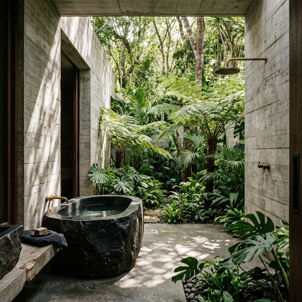 Tropical Brutalist Bathroom