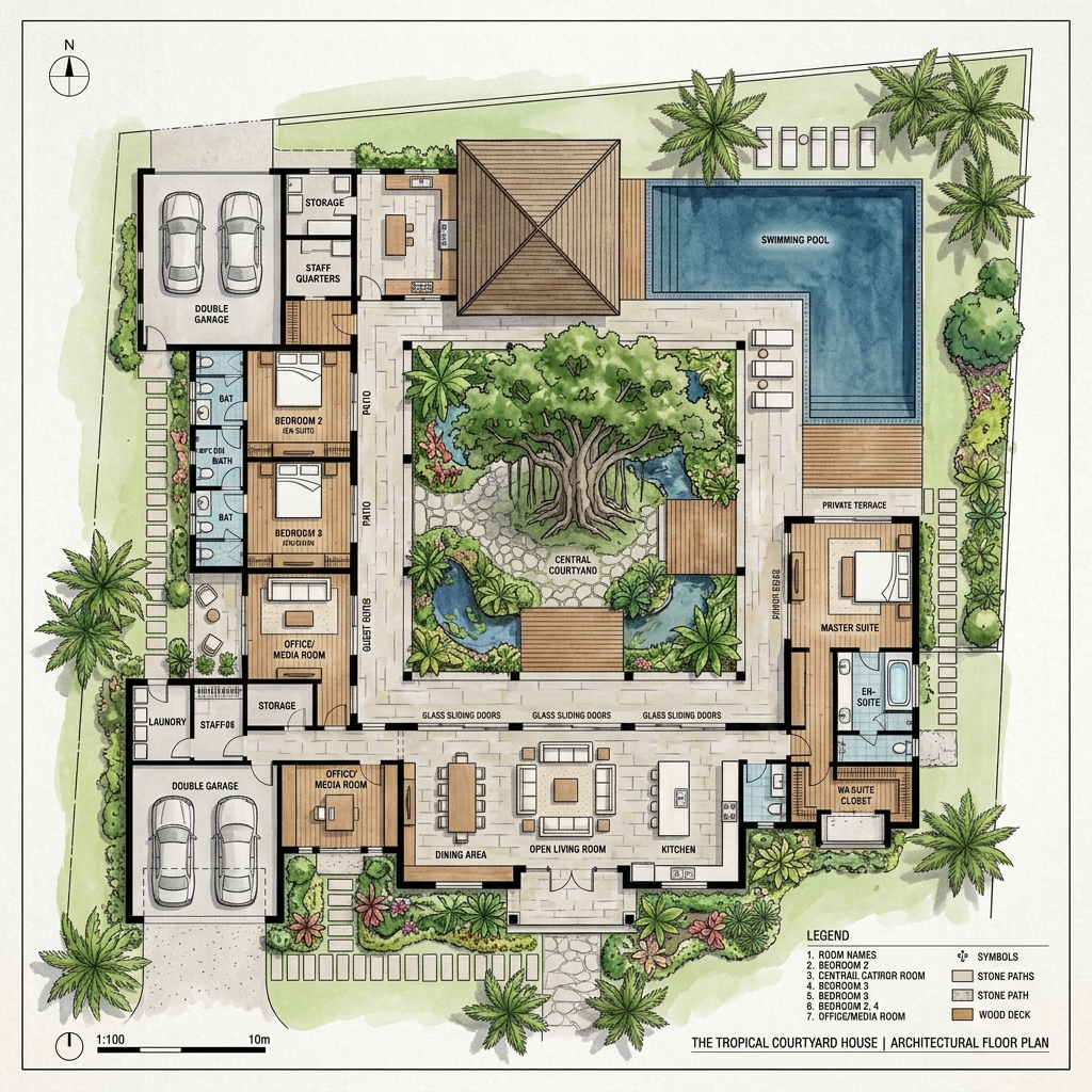 Tropical Courtyard Floor Plan